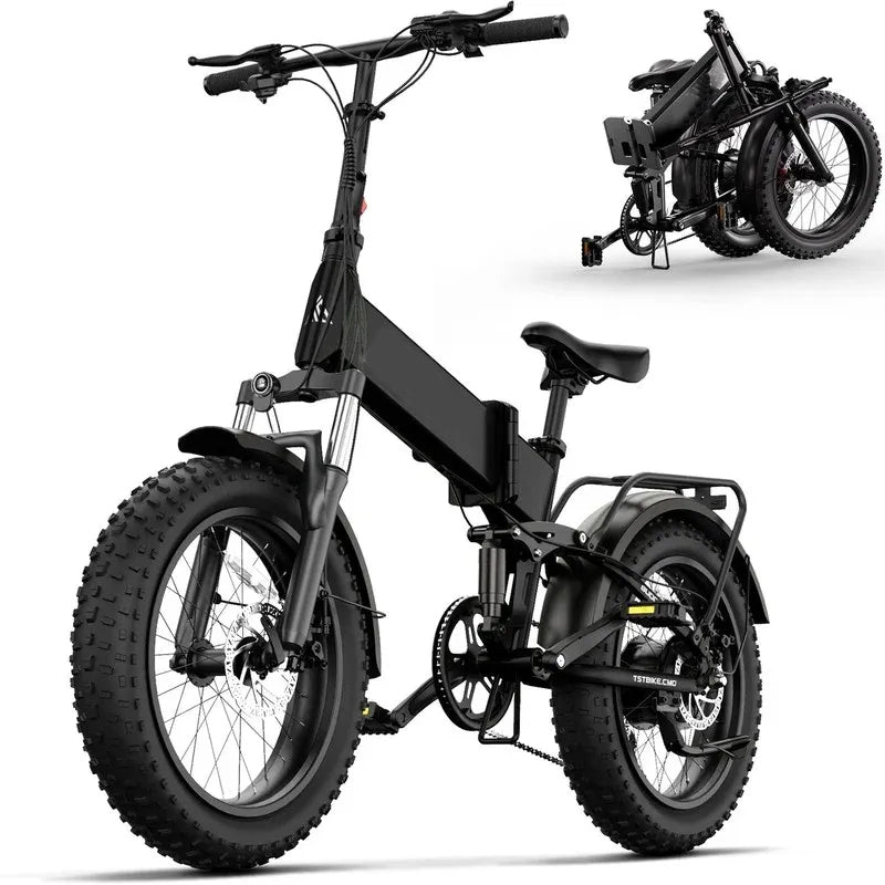 Electric Bike, 4.0 Fat Tire Foldable Ebike, 48V 13Ah Battery, 750W Electric Commuter Bicycle with LCD, 20" One-Step Folding Electric City Bike for Men Women, Black