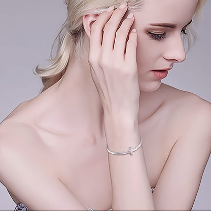 1pc Vintage Simple 925 Sterling Silver Cross Cuff Bracelet, July Birthstone, Valentine's Day Gift, All-Season Daily & Party Accessory with Elegant Polished Finish and Gift Box, Neutral, Graduation, Exquisite Polishing Craft