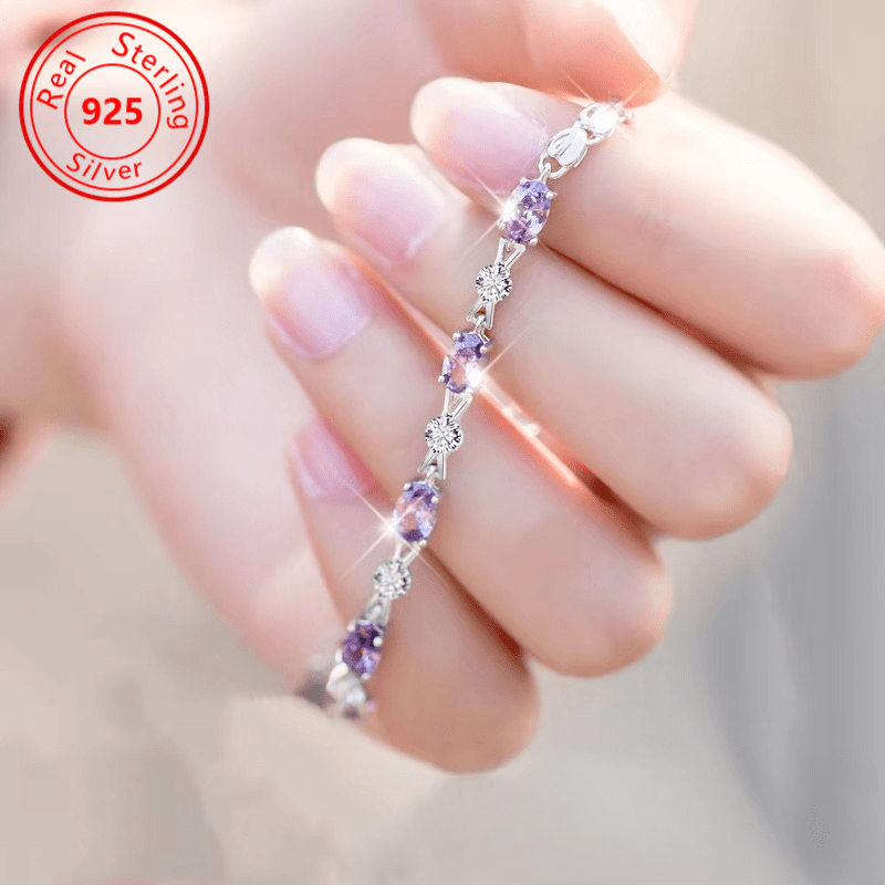 1 S925 Sterling Silvery Amethyst Bracelet - hypoallergenic - Luxury Amethyst with Plated bracelet - perfect for every occasion and Casual Attire - the perfect feminine jewelry