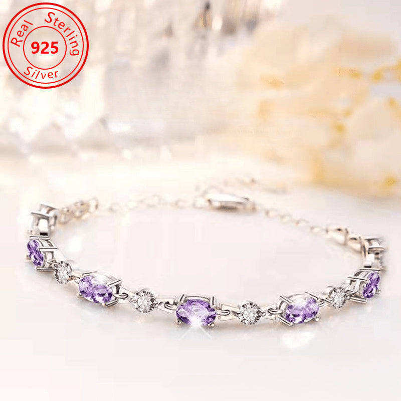 1 S925 Sterling Silvery Amethyst Bracelet - hypoallergenic - Luxury Amethyst with Plated bracelet - perfect for every occasion and Casual Attire - the perfect feminine jewelry