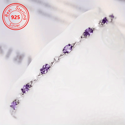 1 S925 Sterling Silvery Amethyst Bracelet - hypoallergenic - Luxury Amethyst with Plated bracelet - perfect for every occasion and Casual Attire - the perfect feminine jewelry