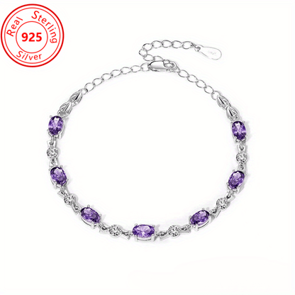 1 S925 Sterling Silvery Amethyst Bracelet - hypoallergenic - Luxury Amethyst with Plated bracelet - perfect for every occasion and Casual Attire - the perfect feminine jewelry