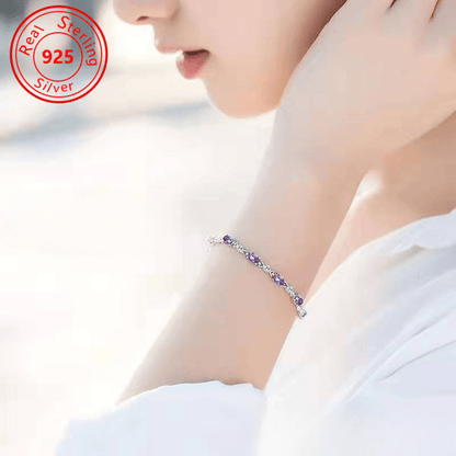 1 S925 Sterling Silvery Amethyst Bracelet - hypoallergenic - Luxury Amethyst with Plated bracelet - perfect for every occasion and Casual Attire - the perfect feminine jewelry