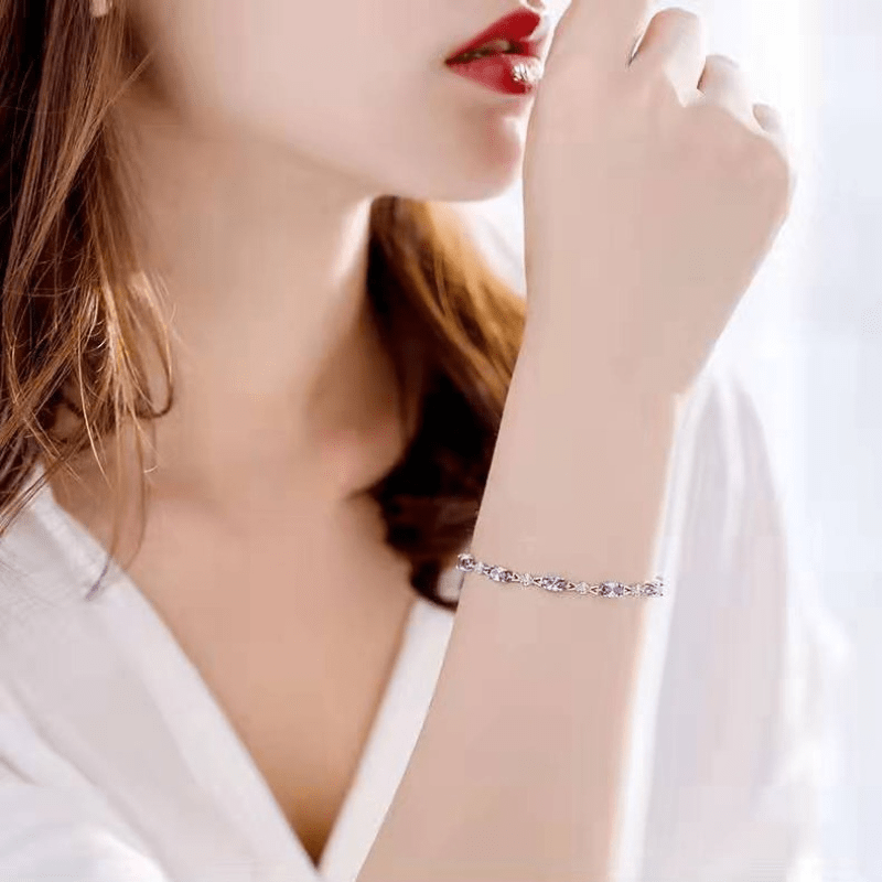 1 S925 Sterling Silvery Amethyst Bracelet - hypoallergenic - Luxury Amethyst with Plated bracelet - perfect for every occasion and Casual Attire - the perfect feminine jewelry