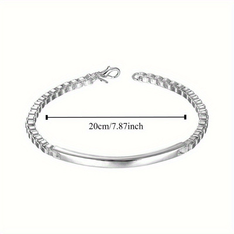 8-Inch Adjustable 925 Sterling Silver Charm Bracelet - Shiny White Bead Design, Lobster Claw Clasp - Perfect for Weddings & Parties, Ideal Couple Gift