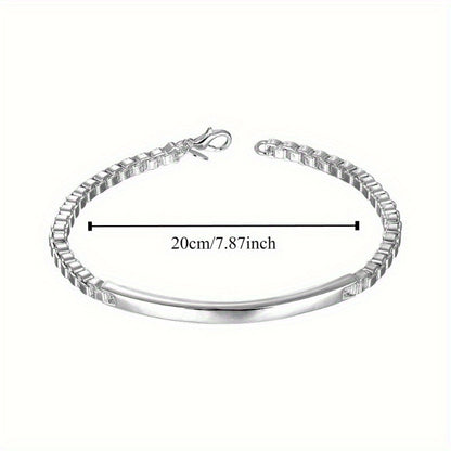 8-Inch Adjustable 925 Sterling Silver Charm Bracelet - Shiny White Bead Design, Lobster Claw Clasp - Perfect for Weddings & Parties, Ideal Couple Gift