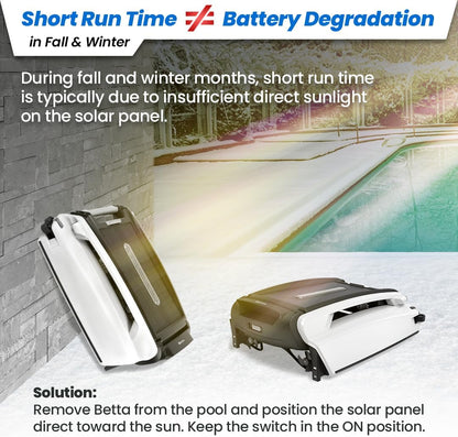 Betta SE Solar Powered Automatic Robotic Pool Surface Skimmer Cleaner with 30-Hour Continuous Cleaning Battery Power and Re-Engineered Twin Salt Chlorine Tolerant Motors (Blue)