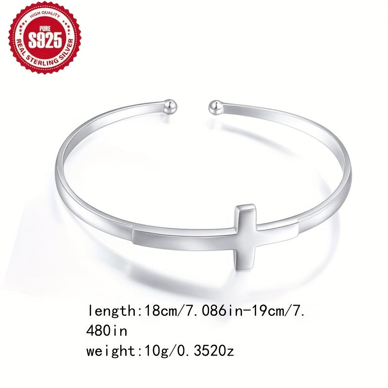 1pc Vintage Simple 925 Sterling Silver Cross Cuff Bracelet, July Birthstone, Valentine's Day Gift, All-Season Daily & Party Accessory with Elegant Polished Finish and Gift Box, Neutral, Graduation, Exquisite Polishing Craft