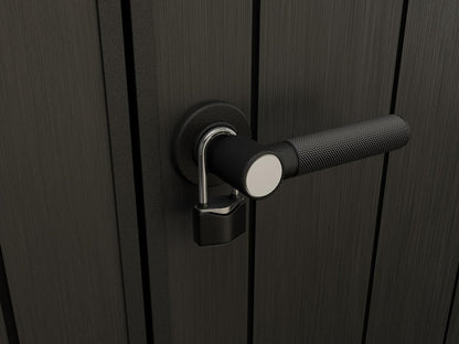 Keter Artisan 11x7 Modern Resin Outdoor Storage Shed Kit-Perfect to Store Patio Furniture, Garden Tools Bike Accessories, Beach Chairs and Lawn Mower, Grey & Black