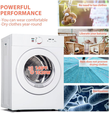 Compact Dryer 1.8 cu. ft. Portable Clothes Dryers with Exhaust Duct