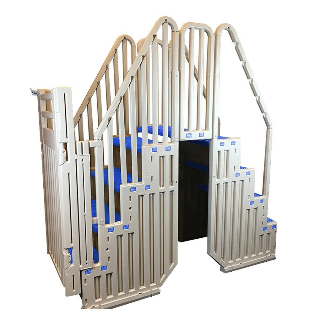 Confer Plastics Above Ground Pool System, Warm Gray, with Blue Steps & Closure