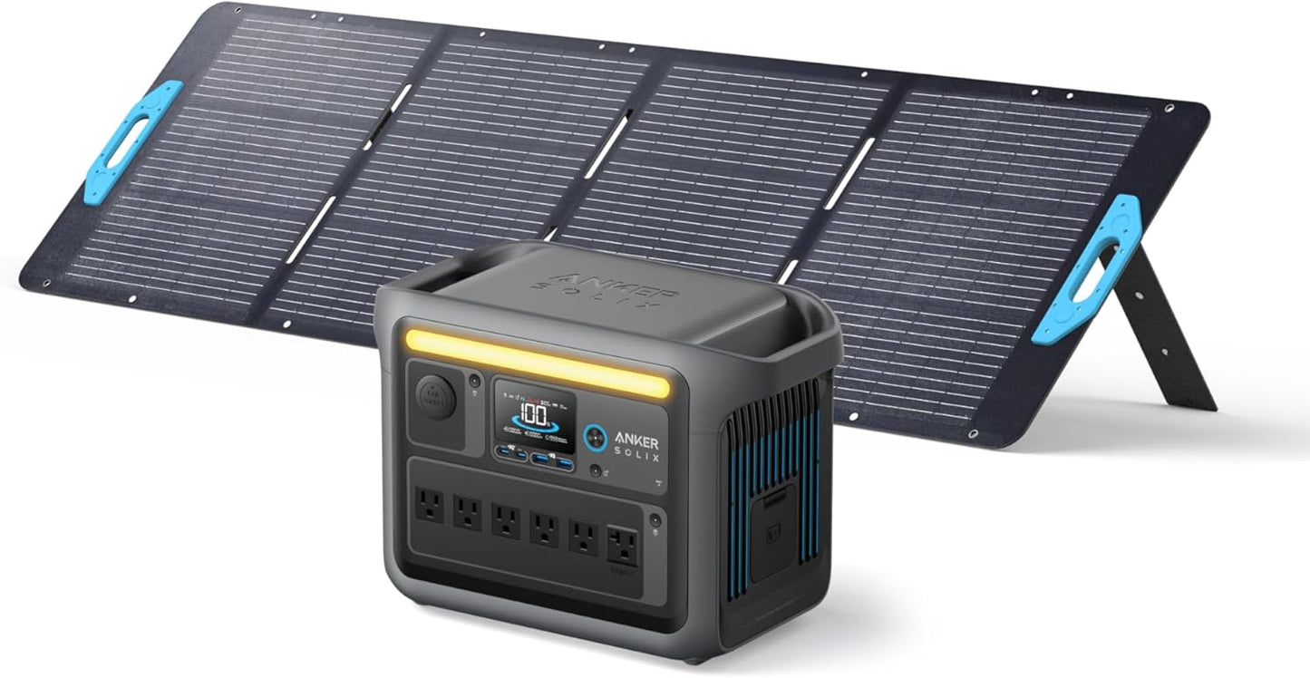 SOLIX C1000 Portable Power Station with 200W Solar Panel, 1800W Solar Generator, 1056wh LFP (LiFePO4) Battery, 6 AC Outlets, Up to 2400W for Home, Power Outages, and Outdoor Camping