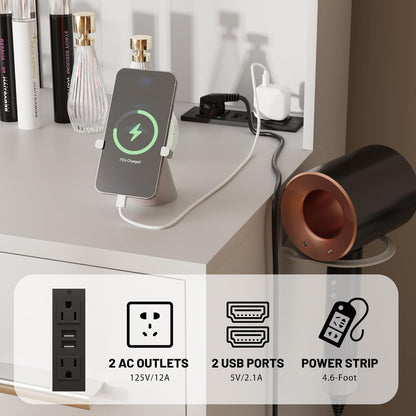 Vanity Desk with Mirror LED Lights and Power Outlet Makeup with 7 Drawers