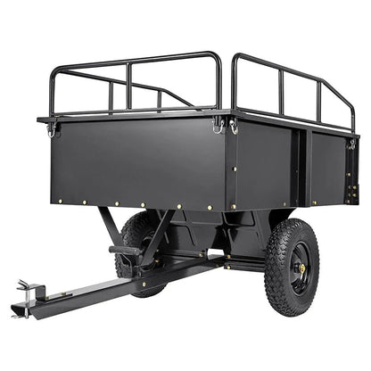 Heavy Duty ATV Trailer Steel Dump Cart, 750-Pound 15 Cubic Feet, Garden Utility Trailer with Removable Sides for Riding L