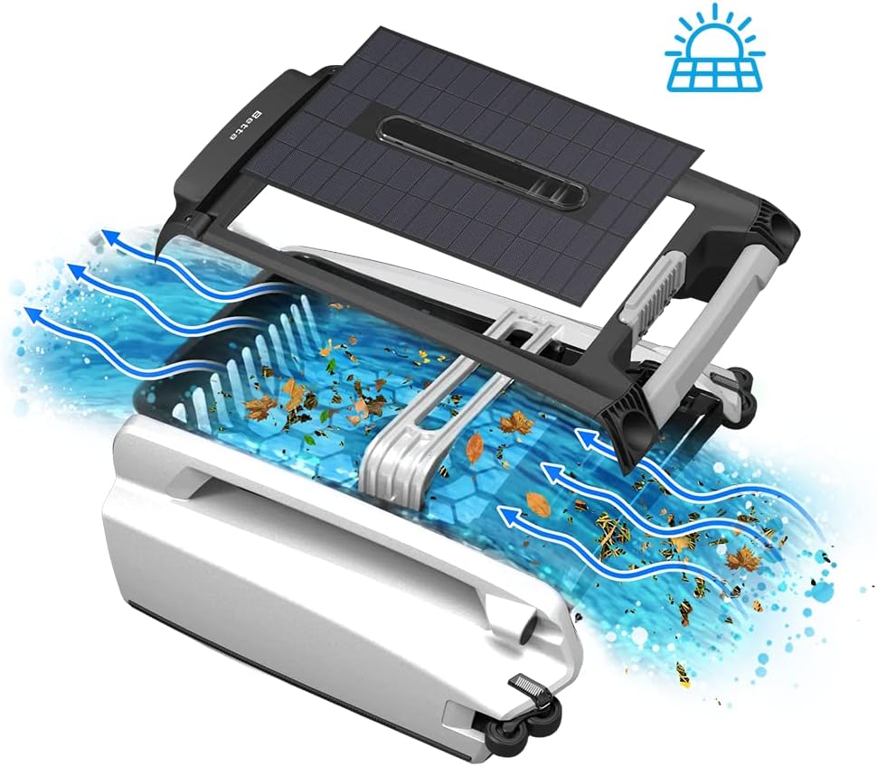 Betta SE Solar Powered Automatic Robotic Pool Surface Skimmer Cleaner with 30-Hour Continuous Cleaning Battery Power and Re-Engineered Twin Salt Chlorine Tolerant Motors (Blue)