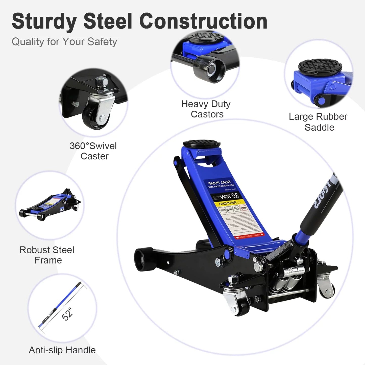 3 Ton Floor Jack, Hydraulic Low Profile Car Jack, Heavy Duty Steel Hydraulic Jack Floor Jack with Dual Piston Quick Lift Pump, Lifting Range 5.1′′-20′′