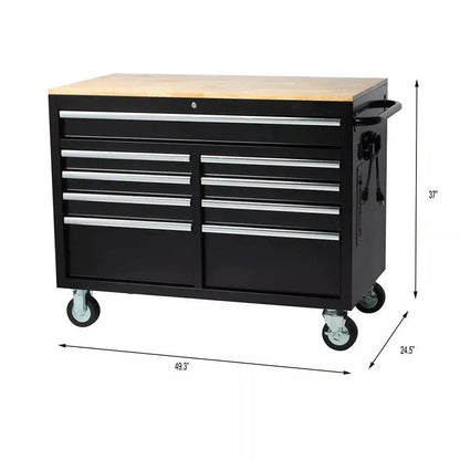 46 in. W x 24 in. D 9-Drawer Gloss Black Deep Tool Chest Mobile Workbench
