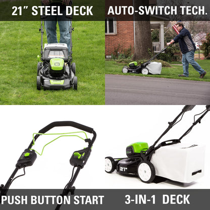 80V Cordless 21′′ Self-Propelled Brushless Lawn Mower | Greenworks