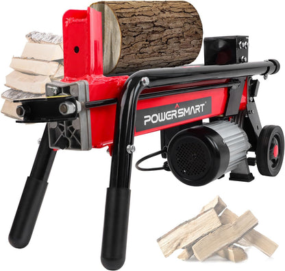 PowerSmart Electric Log Splitter 7-Ton - Efficient Wood Splitter with 3500 Motor Speed, 15 Amp, Horizontal Full Beam Design and Steel Wedge for Firewood & Kindling Cutting