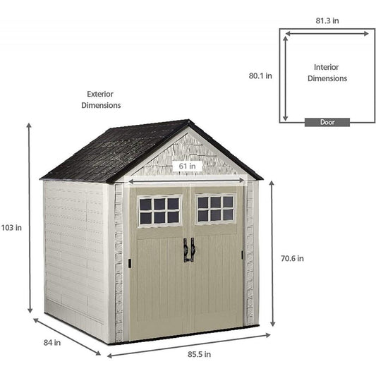 7×7 Ft Durable Weather Resistant Resin Outdoor Garden Storage Shed with Windows and Utility Hooks, Sand