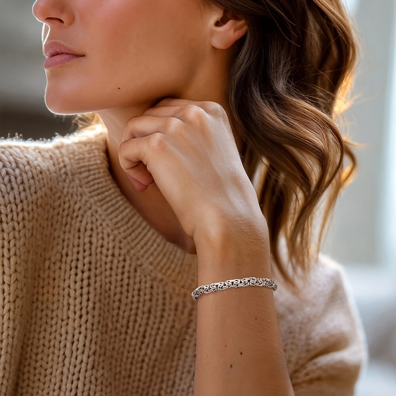 925 Silver High-quality And Fashionable Byzantine Bracelet, Jewelry For, Hip-hop Trend Items, Perfect Father'S Day Gift, Free Exquisite Gift Box