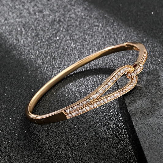 1pc Elegant Golden-Tone Open Cuff Bracelet with Sparkling White Zirconia - Chic & Simple Design, Ideal for Daily Wear & Parties, Perfect Ramadan & Christmas Gift for Friends