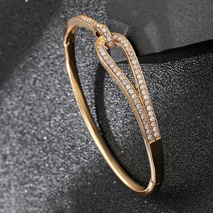 1pc Elegant Golden-Tone Open Cuff Bracelet with Sparkling White Zirconia - Chic & Simple Design, Ideal for Daily Wear & Parties, Perfect Ramadan & Christmas Gift for Friends