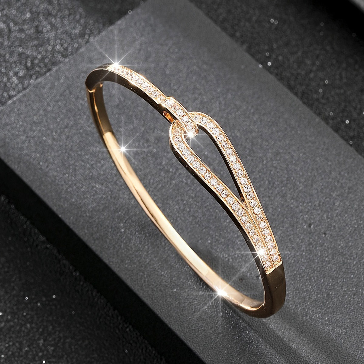 1pc Elegant Golden-Tone Open Cuff Bracelet with Sparkling White Zirconia - Chic & Simple Design, Ideal for Daily Wear & Parties, Perfect Ramadan & Christmas Gift for Friends