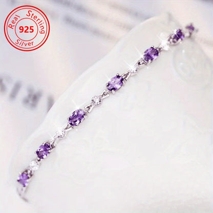 1 S925 Sterling Silvery Amethyst Bracelet - hypoallergenic - Luxury Amethyst with Plated bracelet - perfect for every occasion and Casual Attire - the perfect feminine jewelry