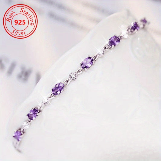 1 S925 Sterling Silvery Amethyst Bracelet - hypoallergenic - Luxury Amethyst with Plated bracelet - perfect for every occasion and Casual Attire - the perfect feminine jewelry